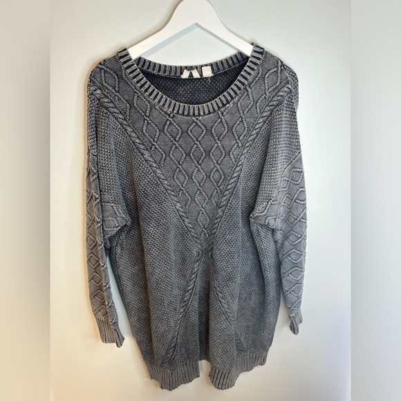 ROXY Snowday Sweater Chunky Kjit Gray Boho Fall Winter Dress Size Large - Picture 11 of 17